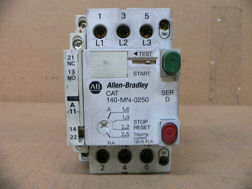 ALLEN BRADLEY MANUAL MOTOR STARTER 2.5 AMP 600 VOLT 3 PHASE 140-MN-0250 ALLEN BRADLEY MANUAL MOTOR STARTER 2.5 AMP 600 VOLT 3 PHASE 140-MN-0250