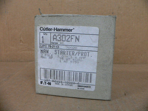 Cutler Hammer A302FN Manual Motor Starter Protector 1.0-1.6A