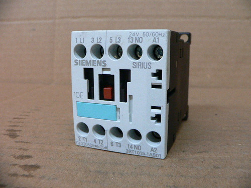 SIEMENS 3RT1015-1AB01 24VAC 3-Pole/NO AC-3 400V 7A Size-S00 Power Contactor