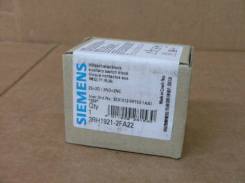 SIEMENS 3RH1921-2FA22 AUXILIARY CONTACT BLOCK (NIB)