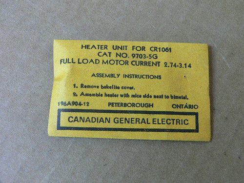 GE General Electric 9703-5G Overload Thermal Heater Unit