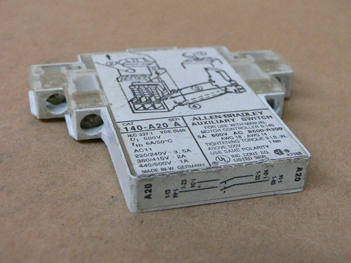 Allen Bradley 140-A20 Manual Motor Starter 140-MN Auxiliary Contact Left 2 NO