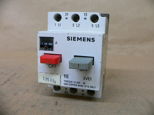 Siemens Manual Motor Starter 3VE1010-2F 0.63 - 1A