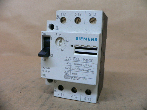 Siemens 3VU1300-1ME00 IEC Manual Motor Starter 3 Pole 0.40-0.60 Amp