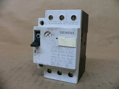 SIEMENS MOTOR STARTER PROTECTOR 3VU1300-1MN00, 3 POLE, 1NO/NC, 14-20 A, 600V