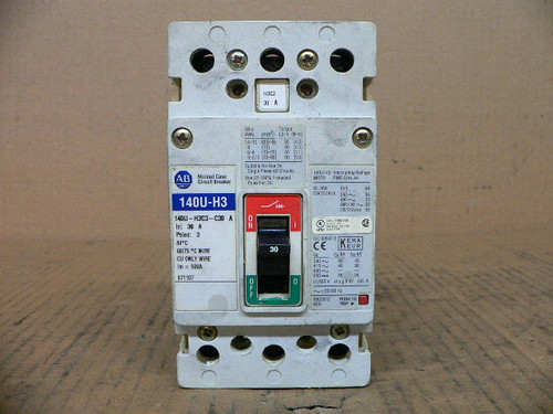 ALLEN BRADLEY 140UH3 140U-H3C3-C30 140UH3C3C30 CIRCUIT BREAKER C-30A 3P 480V