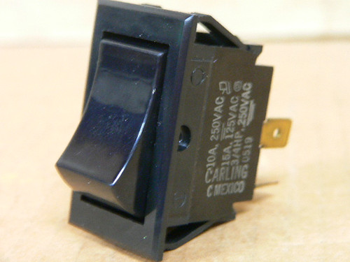 Carling SPST Panel Mount Rocker Switch Black (10A/250VC)