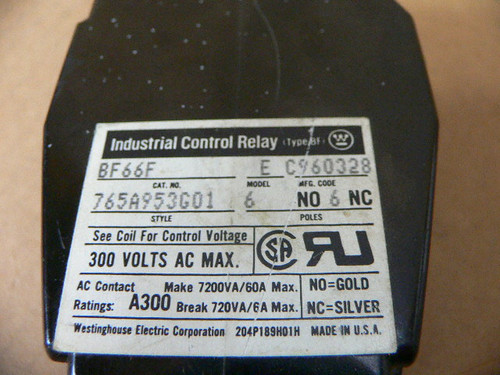 Westinghouse BF66F BF Control Relay 110/120V Cycle Coil