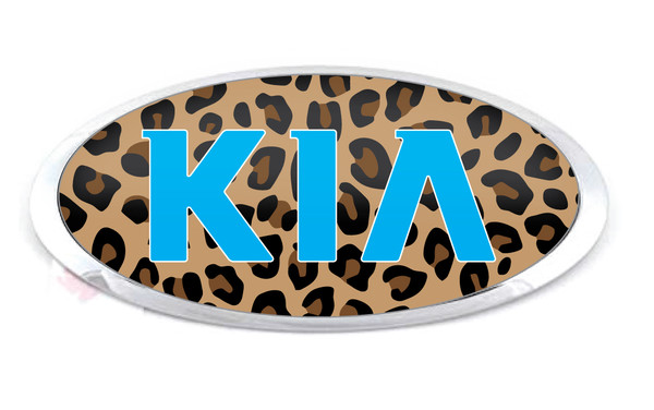 KIA OVERLAY EMBLEM DECALS LEOPARD BROWN CYAN LOGO