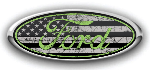 FORD OVERLAY EMBLEM VINYL DECAL US FLAG BLK HOT GREEN DISTRESSED BADGE COVERS