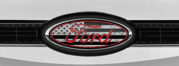 FORD US DISTRESSED FLAG RED OVERLAY EMBLEM DECALS 3PC KIT
