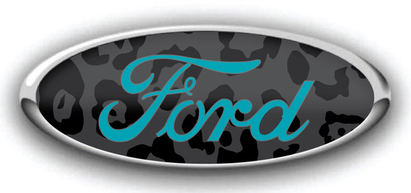 FORD LOGO LEOPARD SKIN STEALTH TEAL OVERLAY EMBLEM DECALS