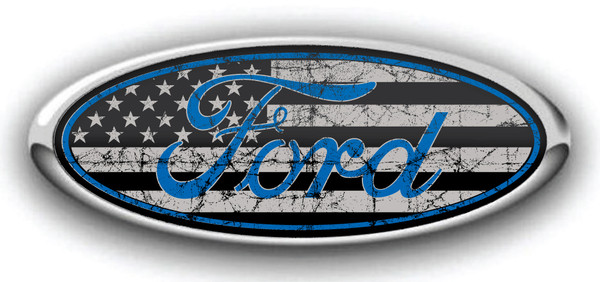 FORD US DISTRESSED FLAG TACTICAL BLACK BLUE EMBLEM DECALS 3PC KIT