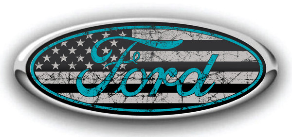 FORD US DISTRESSED FLAG TACTICAL BLACK TEAL EMBLEM DECALS 3PC KIT