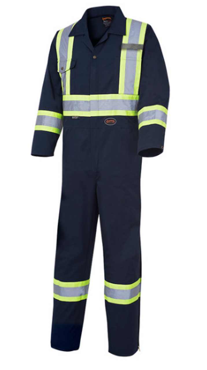PIONEER 516 POLY/COTTON SAFETY COVERALL - BOOT ACCESS ZIPPERS - NAVY