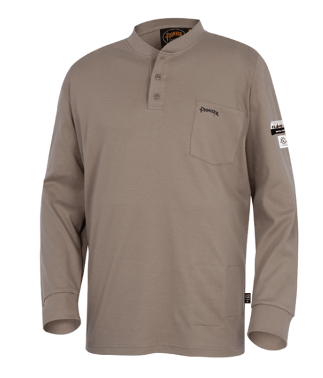 PIONEER 331 FLAME RESISTANT INTERLOCK 100% COTTON HENLEY SHIRT - BEIGE