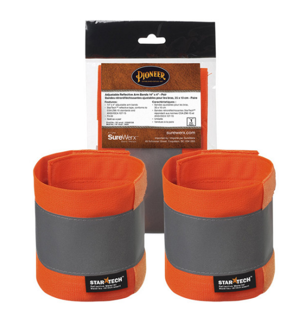 PIONEER 140A ADJUSTABLE REFLECTIVE ARM BANDS - HI-VIZ ORANGE (PAIR)