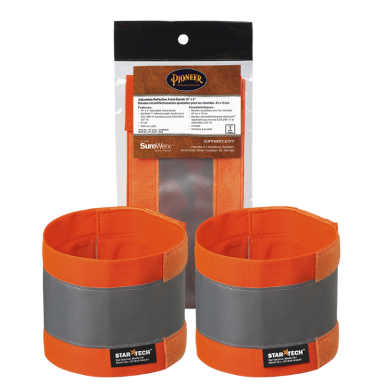 PIONEER 142A HI-VIZ 4" ADJUSTABLE REFLECTIVE ANKLE BANDS - HI-VIZ ORANGE (PAIR)