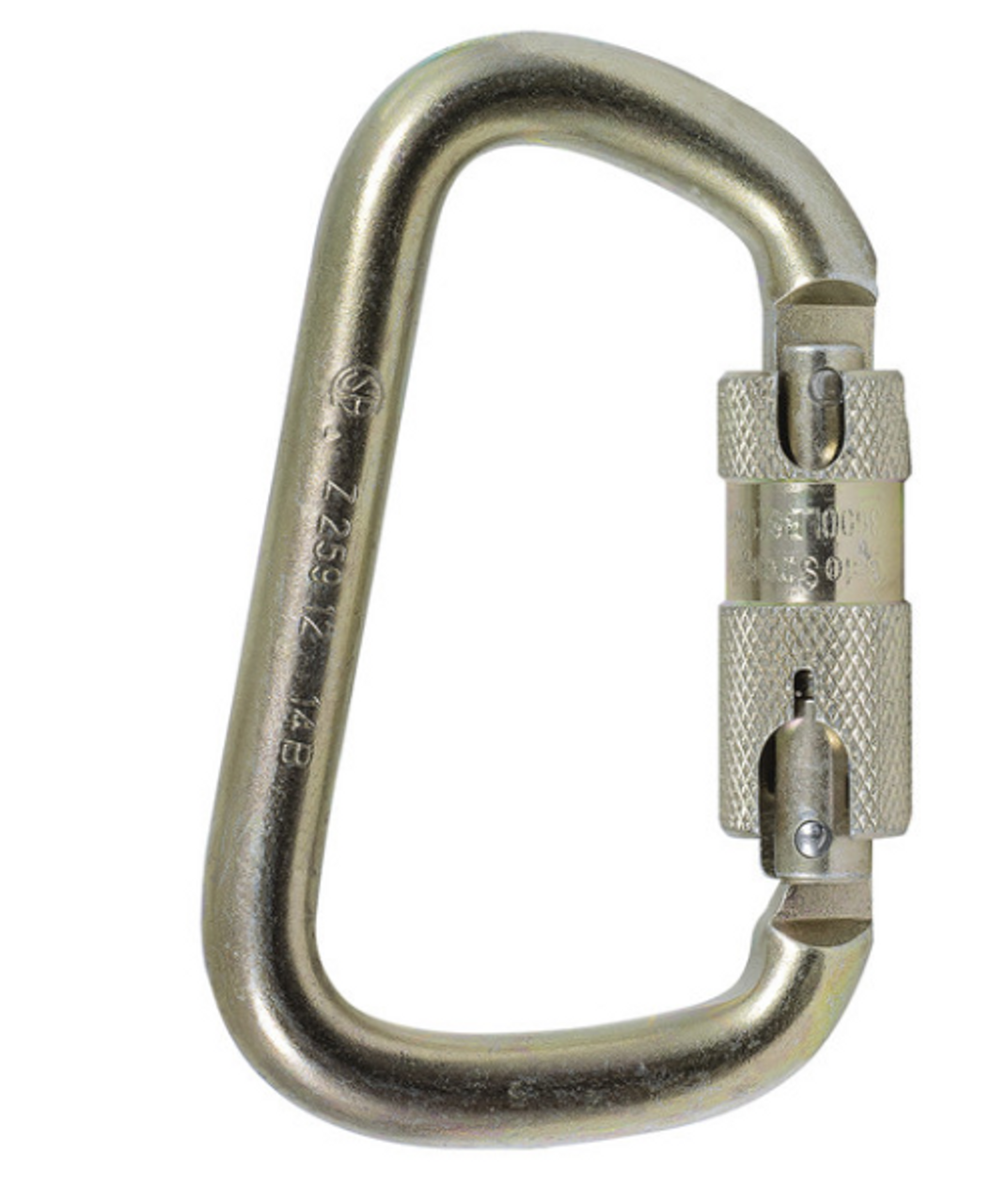 Features
Lightweight, easy to use with a convenient double locking mechanism
Made with zinc plated steel, this high-strength carabiner resists rust, corrosion and weathering; Making it highly durable for a small package.
Certified with a gate strength requirement of 3,600 lb, this double locking carabiner meets ANSI Z359.12 standards.
Specifications
Model Number:  CP-03015-1
Certification:  ANSI, CSA, CE
Locking Type:  Auto-Twist Lock
Material:  Alloy Steel (Zinc Plated)
Opening:  3/4 inch
Product Number:  V860120