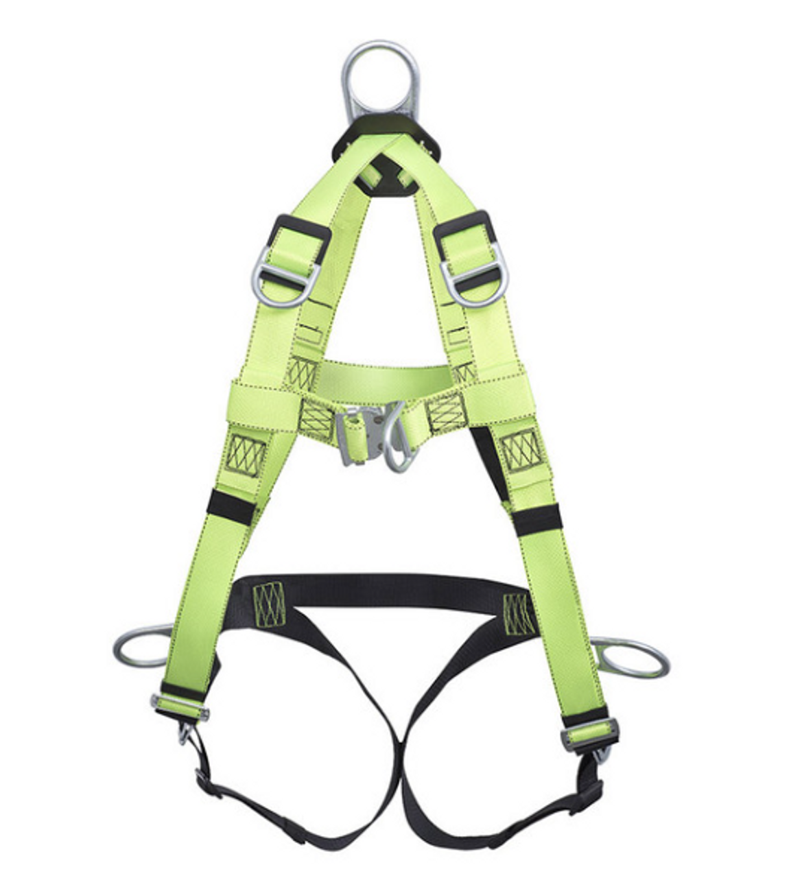 • Certified to both CSA Z259.10 and ANSI Z359.11 standards
• High visibility colour
• Fully adjustable for a universal fit
• 5 points of adjustment ensure a good fit (2 leg, 2 torso, 1 chest)
• Pass-Thru chest buckle and grommeted leg straps for quick donning
• Grommeted leg straps available
• Sub-pelvic strap for added safety and support
• Polyester webbing
• Fall indicator for easier inspection before use
• Large dorsal D-ring for easy connection
• Class APLE
• Meets or exceeds all applicable OSHA standards
• 400 lb (180 kg) capacity (combined weight of person, tools, clothing, etc.)