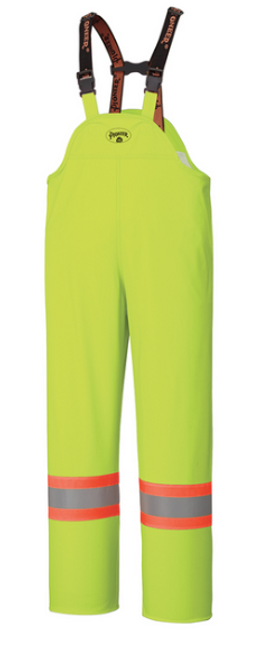 PIONEER 5895 FLAME RESISTANT PU STRETCH WATERPROOF BIB PANT - HI-VIZ YELLOW/GREEN