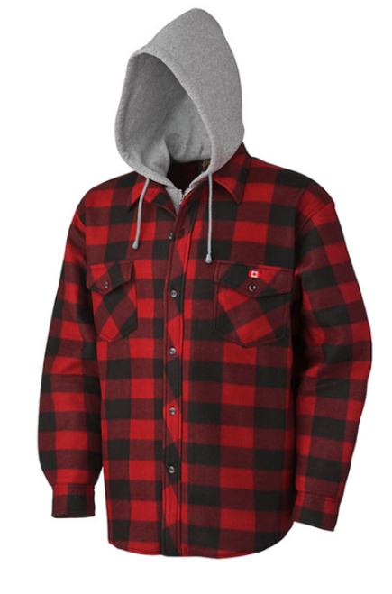 PIONEER 415RB QUILTED HOODED POLAR FLEECE SHIRT - RED/BLACK PLAID