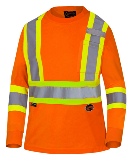 PIONEER 6968 BIRDSEYE WOMEN'S SAFETY LONG SLEEVE SHIRT - HI-VIZ ORANGE