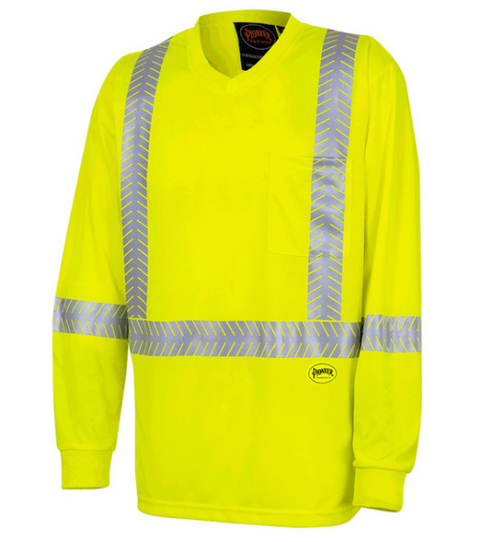 PIONEER 6905A UV PROTECTION COOLPASS® BREATHABLE LONG SLEEVE SAFETY SHIRT - HI-VIZ YELLOW/GREEN