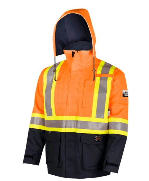 PIONEER 4484 "THE DEFENDER" FLAME RESISTANT/ARC/ANTISTATIC SAFETY WATERPROOF JACKET - HI-VIZ ORANGE