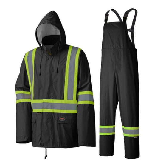 Pioneer 5599BK Lightweight Safety Rainsuits - Hangable Bag - Black