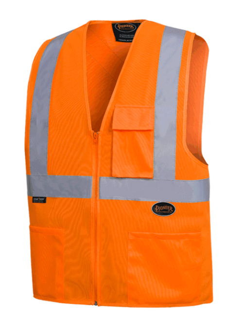 Pioneer 6962 Front Zip Safety Vest with 2" Tape - Hi-Viz Orange