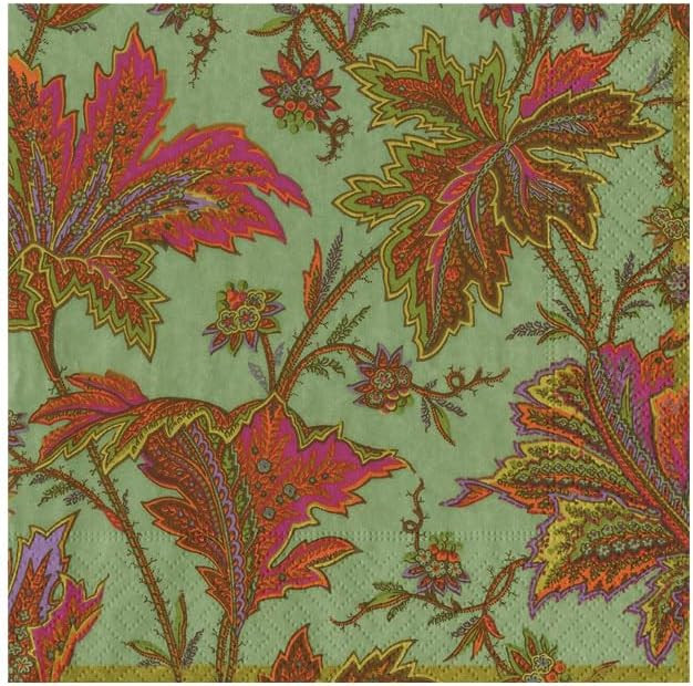 Caspari Paisley Leaves Cocktail Napkin - Thumbnail 5