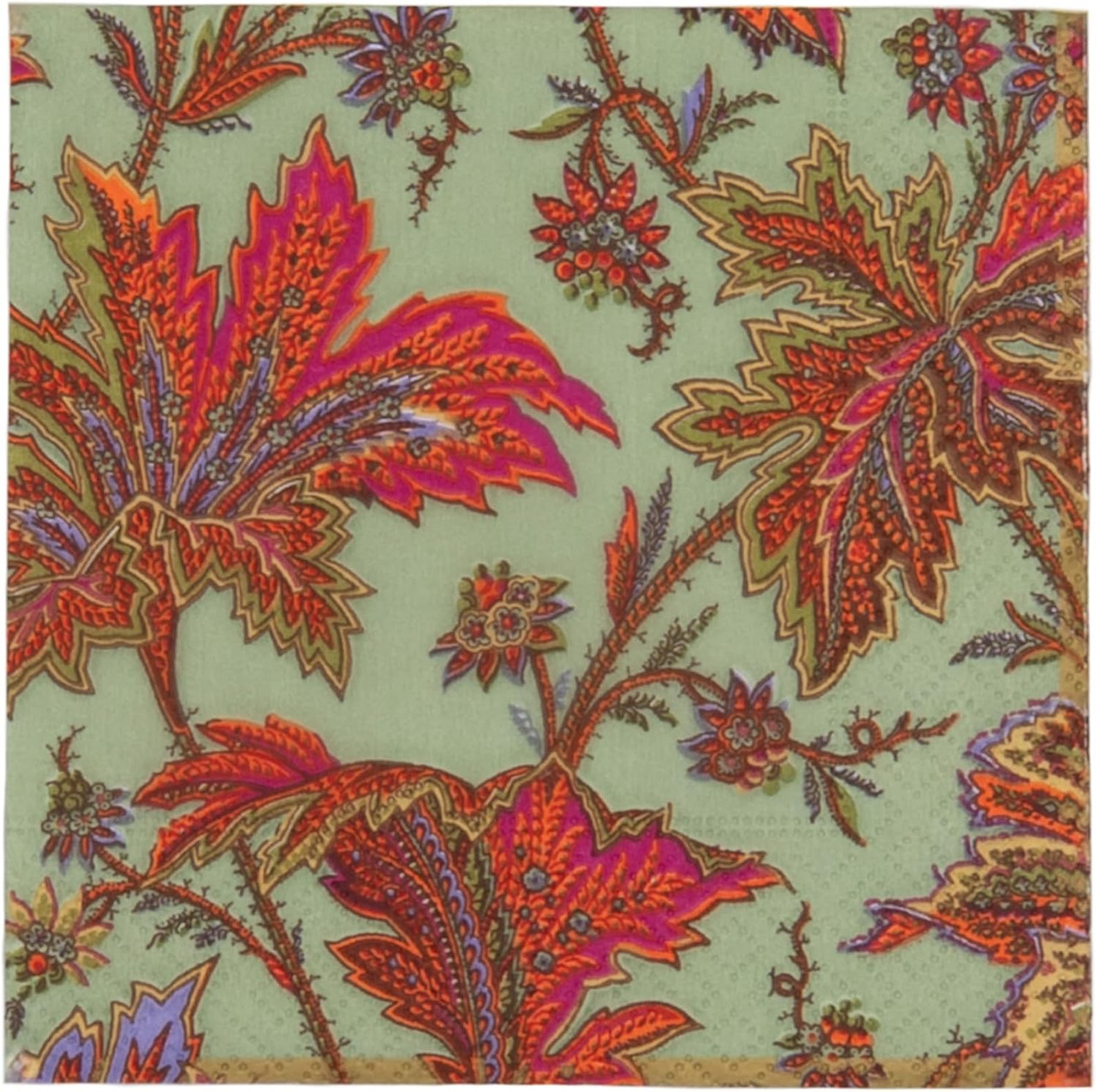 Caspari Paisley Leaves Cocktail Napkin - Thumbnail 4