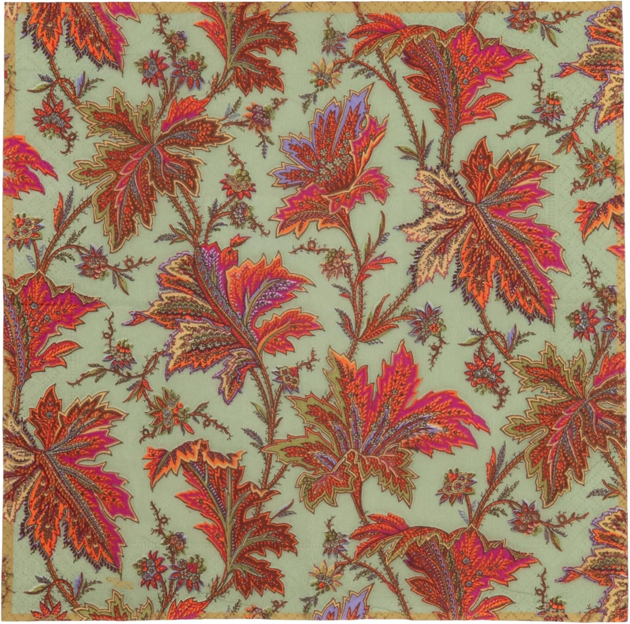 Caspari Paisley Leaves Cocktail Napkin - Thumbnail 3