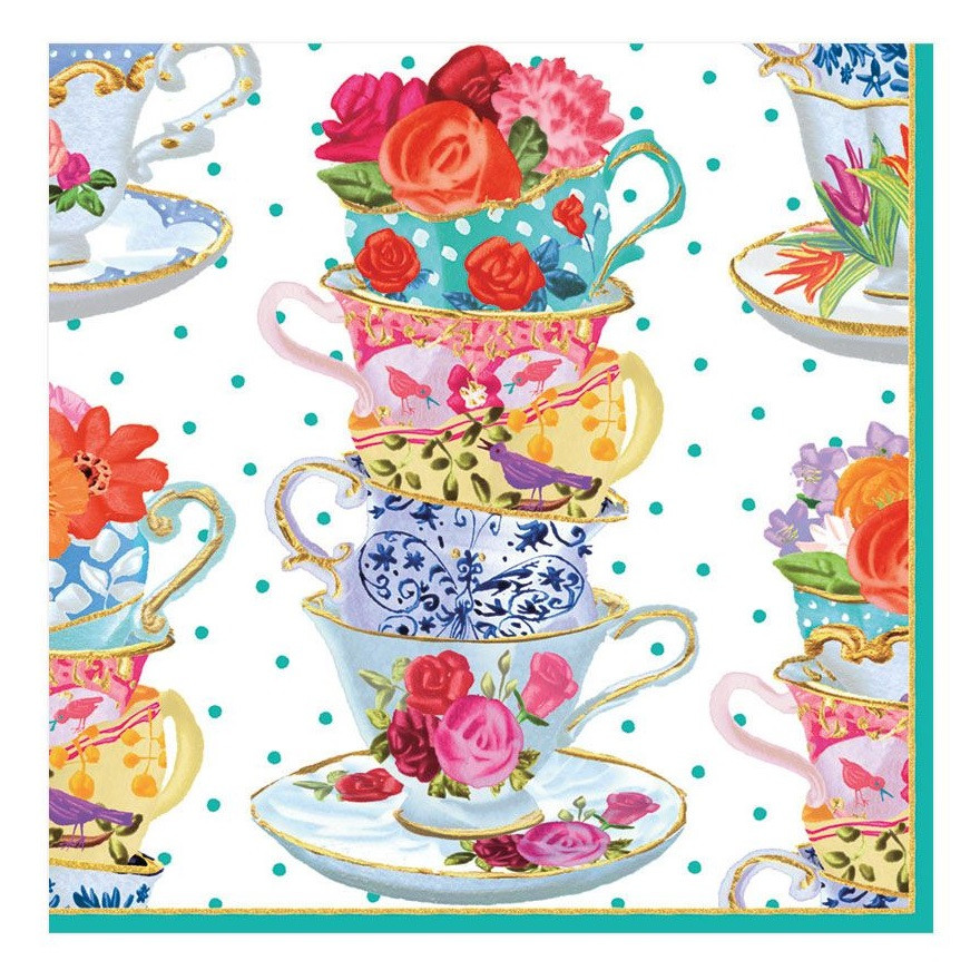 Caspari Paper Luncheon Napkins, Tea Cups (11810L)