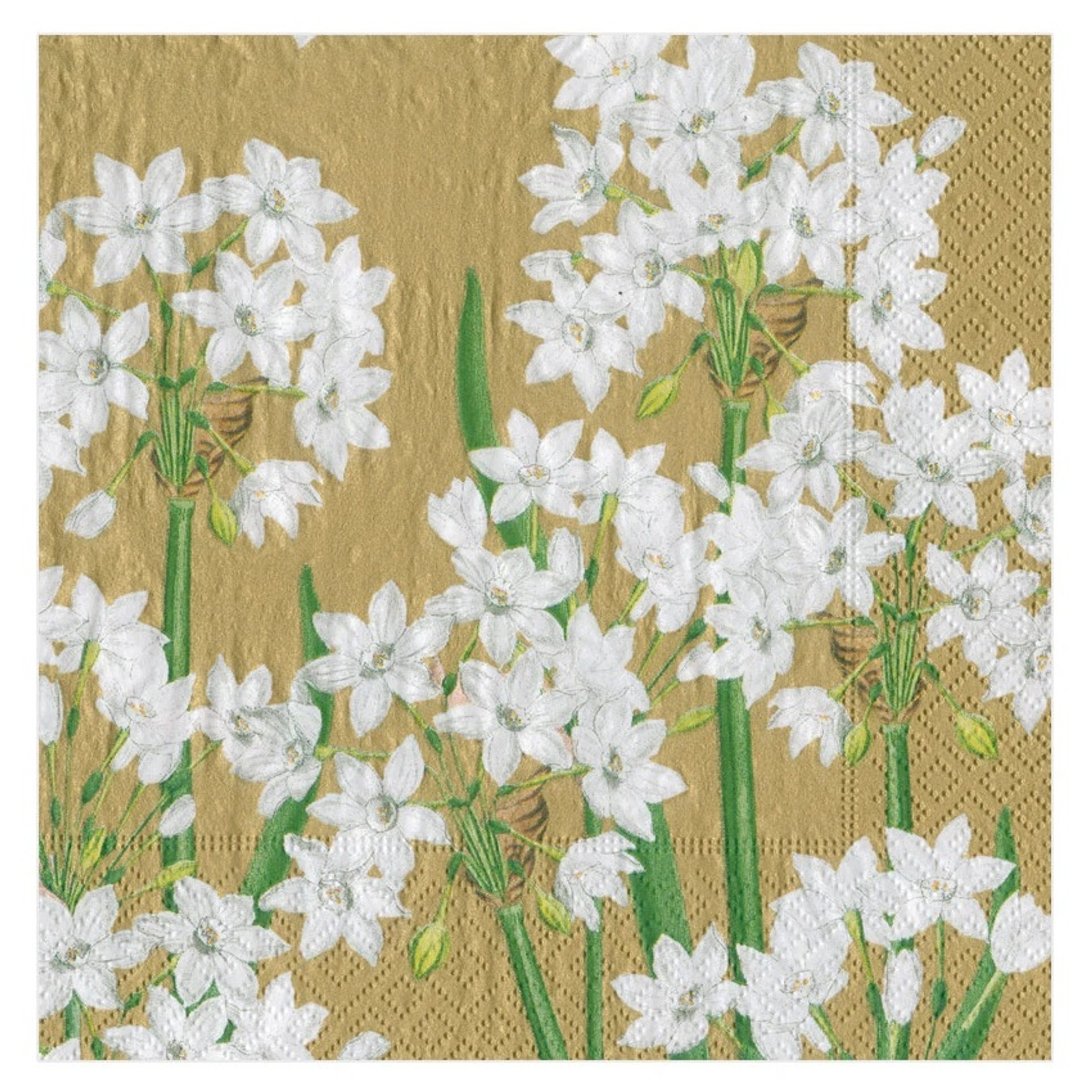 Caspari Paper Luncheon Napkins, Paperwhites Gold (16030L)