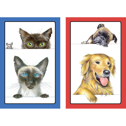 Caspari Large Type Bridge Playing Cards, Dogs and Cats - Set of 2 Decks (PC119J)
