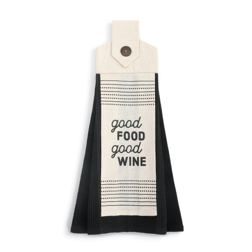 Demdaco Button Loop Tea Towel, Good Food Good Wine