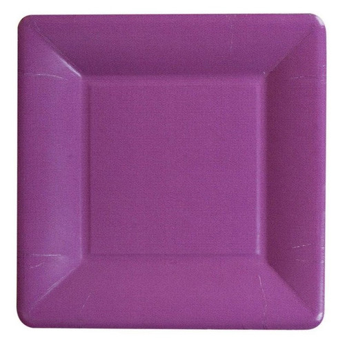 Caspari Square Paper Salad/Dessert Plates, Grosgrain Aubergine - 2 Packs (5959SP)