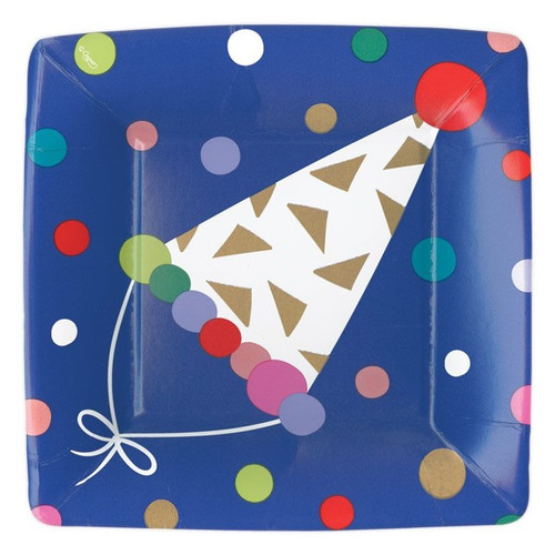 Caspari Square Paper Salad/Dessert Plates, Party Hats - 2 Packs (14620SP)