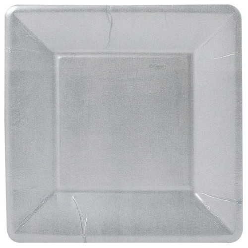 Caspari Square Paper Salad/Dessert Plates, Silver Leaf - 2 Packs (5815SP)