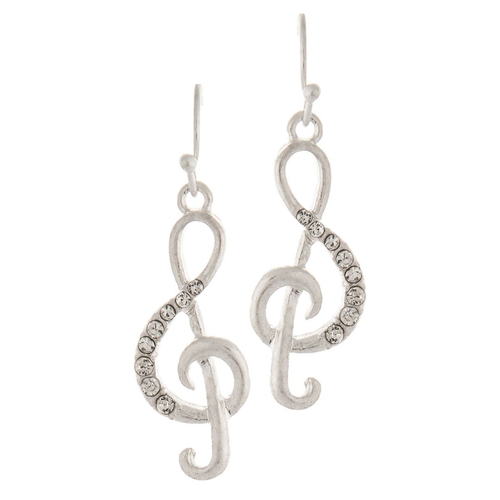 Rain Dangle Earrings, G-Clef with Crystals (E2135S)