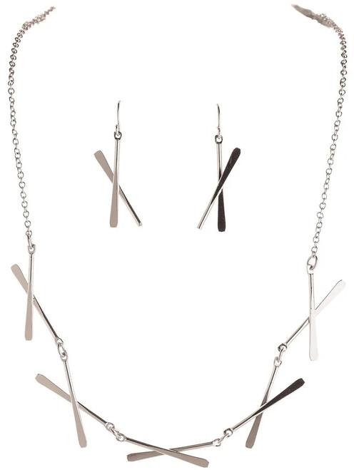 Rain Criss Cross Bars Necklace And Earring Set