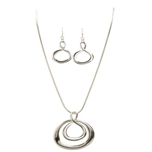 Rain Silver Double Twist Loop Necklace And Earring Set