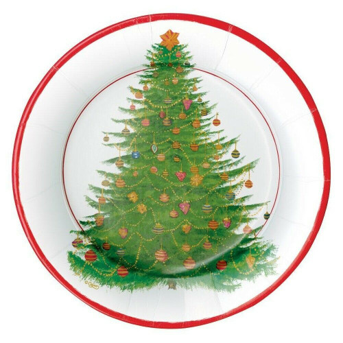 Caspari Round Paper Salad/Dessert Plates, Glittering Tree White - 2 Packs (14710SP)