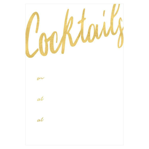 Caspari Fill-In Invitations, Cocktails Gold Foil, Pack of 8 (88927E40)