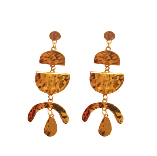Far Fetched Imports Earring, Vallarta, Hammered Gold