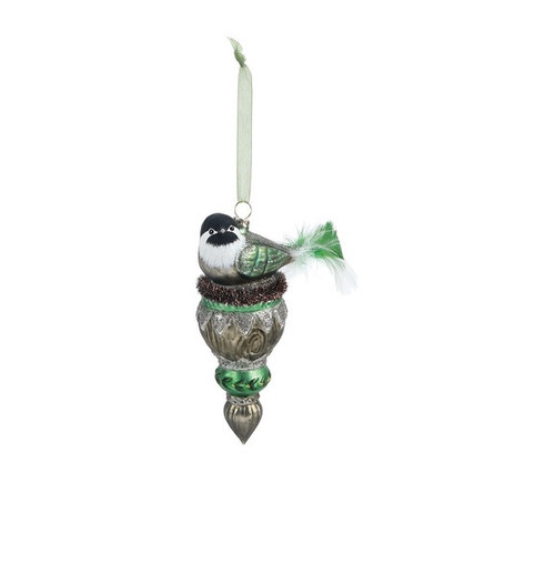 Demdaco Glass Finial Ornament, Chickadee