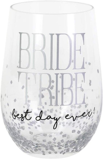 Enesco Our Name Is Mud Stemless Wine Glass, "Bride Tribe"