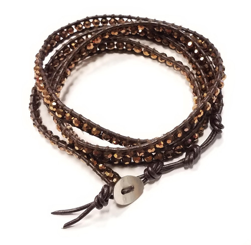 Moda Designs Brown & Bronze Beaded Wrap Bracelet